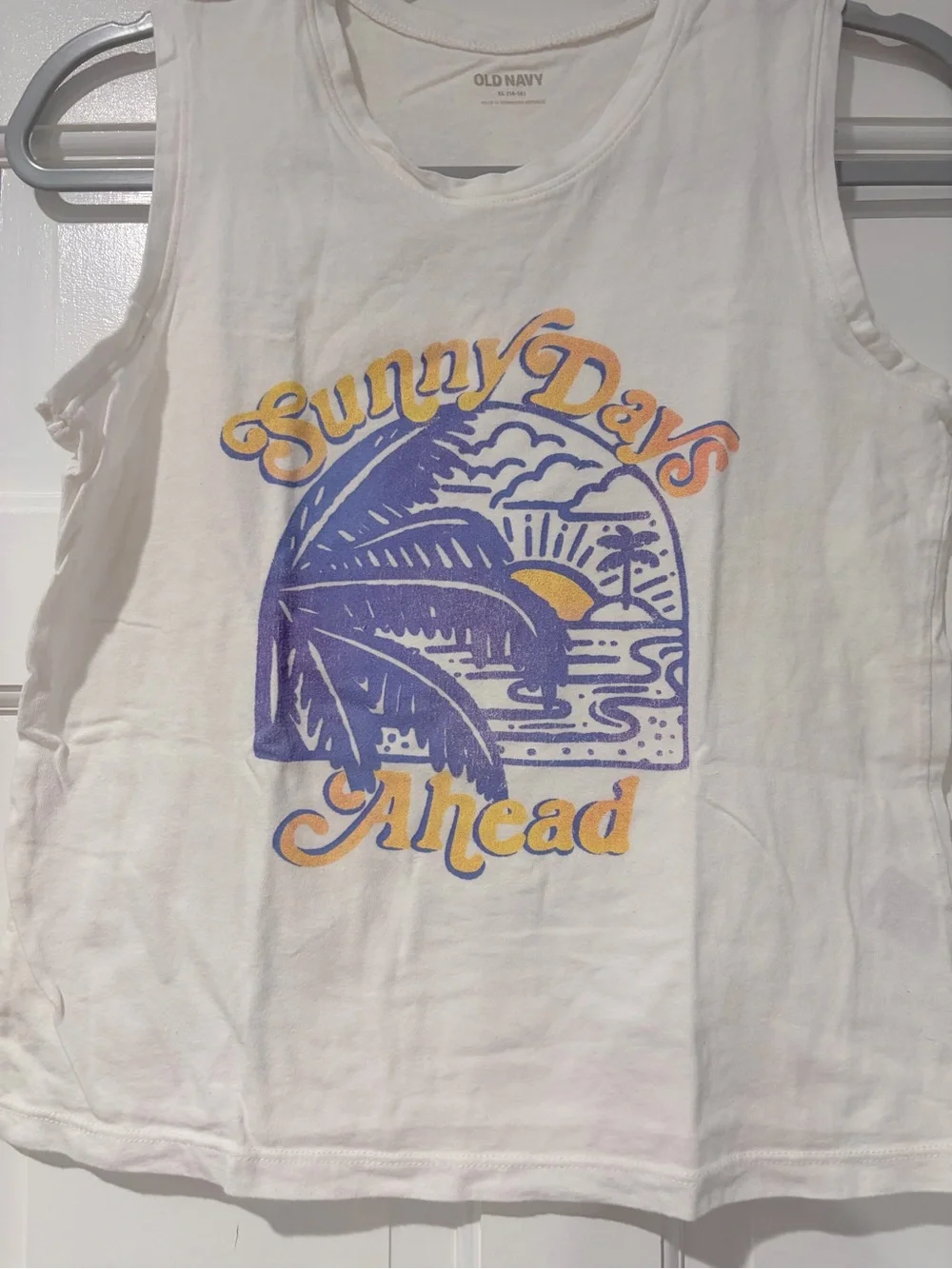Old Navy White Kids 'Sunny Days Ahead' Graphic Tank with Blue & Yellow Print